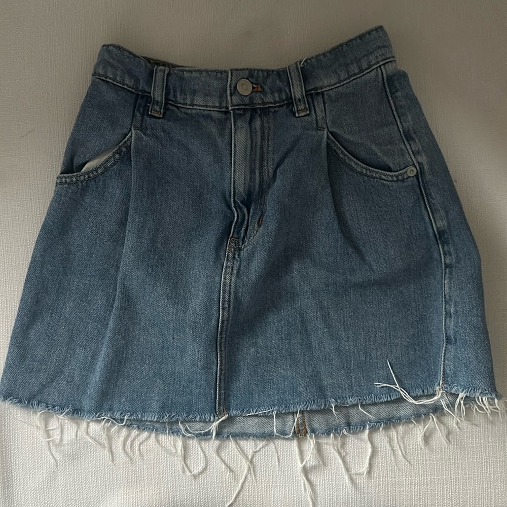 Free People Frayed Denim Mini Skirt